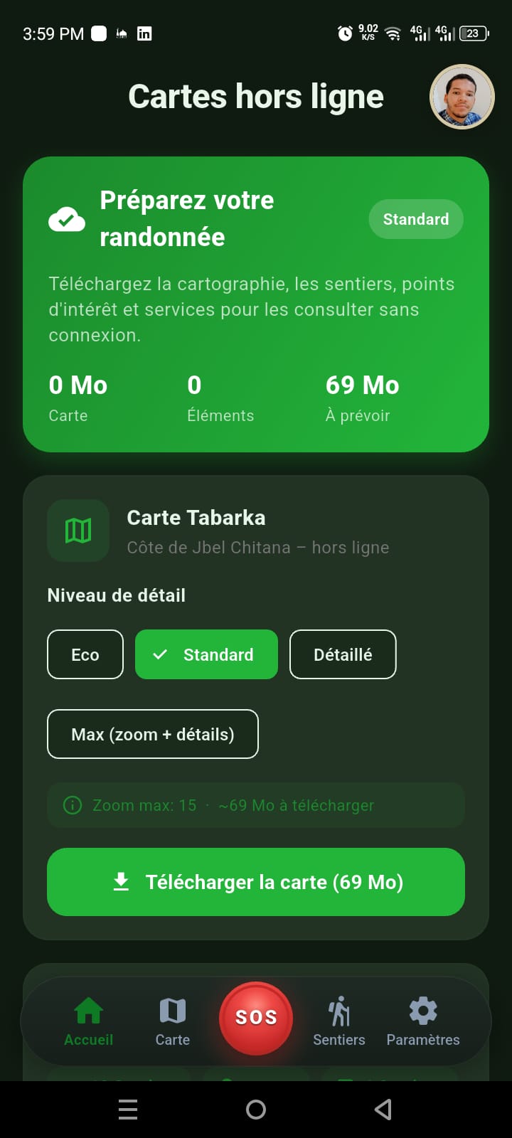 Cartes hors ligne : niveaux de détail et téléchargement de la carte de Tabarka